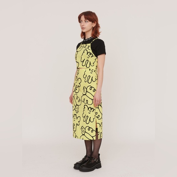 Lazy Oaf Butterfly Novelty Print Cut Out Midi Dress Neon Yellow Sz 2 Art to Wear - Picture 1 of 14